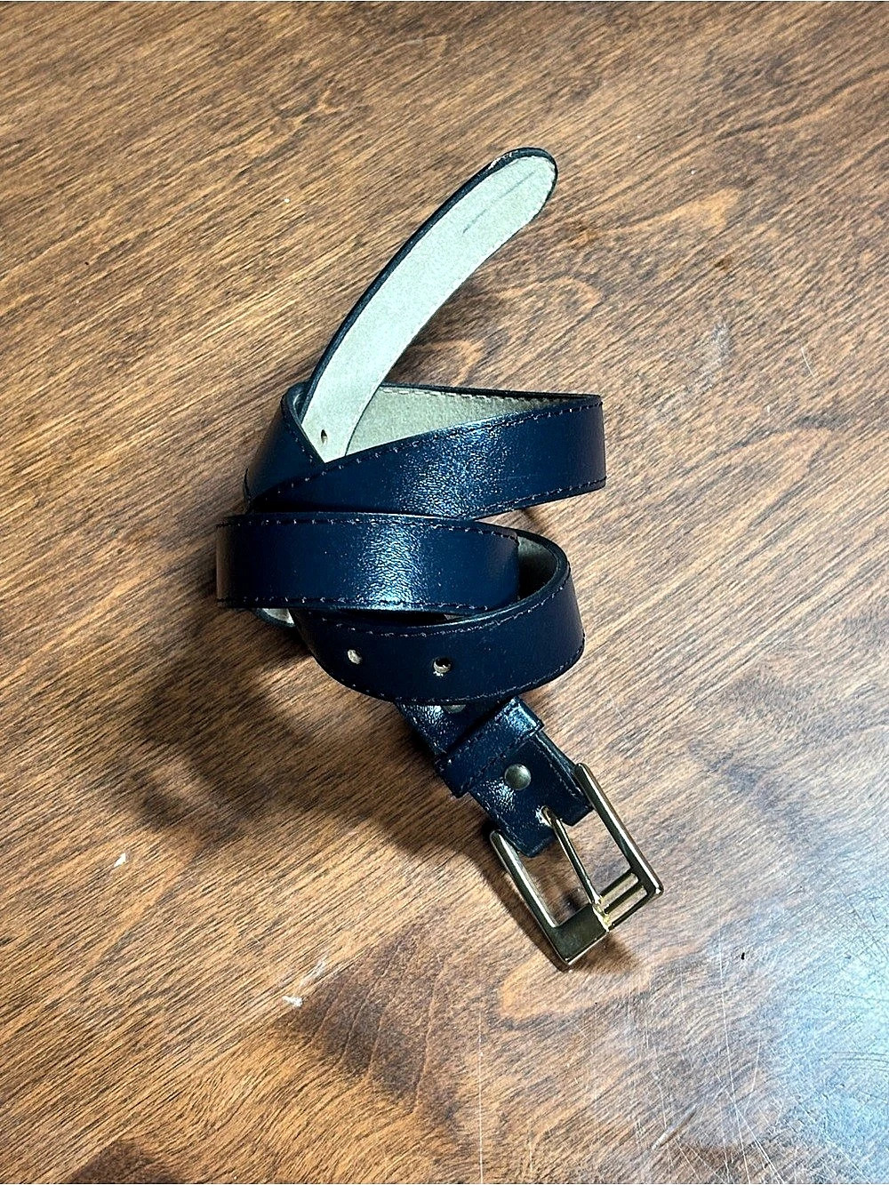 Vintage 90s Navy Blue Skinny Belt 💙 Minimalist Gold Buckle